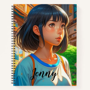 Personalized Anime Girl in the City Colourful Arts Notebook
