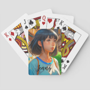 Personalized Anime Girl in the City Colourful Arts Playing Cards