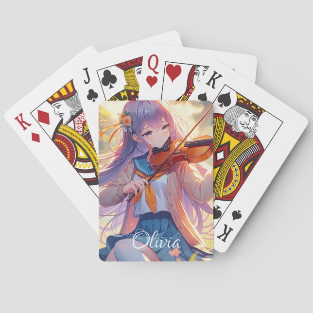 Personalized Anime Girl Playing the Violin Playing Cards (Back)