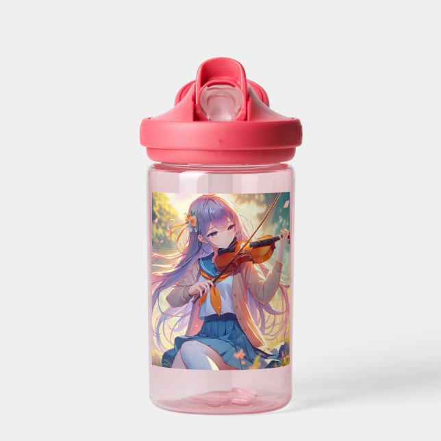 Personalized Anime Girl Playing the Violin Water Bottle (Front)