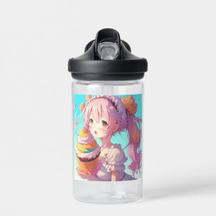 Personalized  Anime Girl with Whimsical Cupcake Water Bottle
