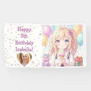 Personalized Anime Girl's Ice Cream Birthday Party Banner