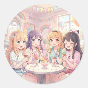 Personalized Anime Girl's Ice Cream Birthday Party Classic Round Sticker