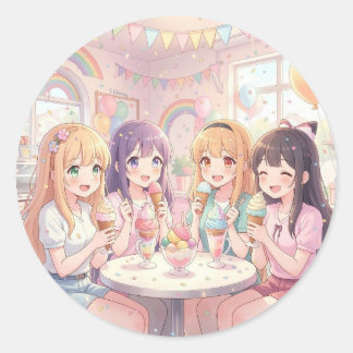 Personalized Anime Girl's Ice Cream Birthday Party Classic Round Sticker
