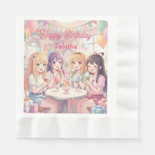 Personalized Anime Girl's Ice Cream Birthday Party Napkin