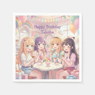 Personalized Anime Girl's Ice Cream Birthday Party Napkin