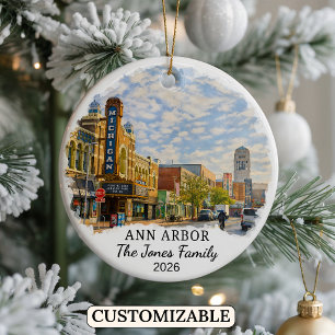 Personalized Ann Arbor Ornament, Custom Michigan Ceramic Ornament
