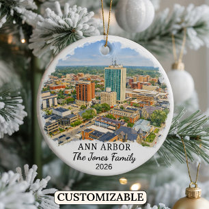 Personalized Ann Arbor Ornament, Custom Michigan Ceramic Ornament