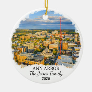 Personalized Ann Arbor Ornament, Custom Michigan Ceramic Ornament