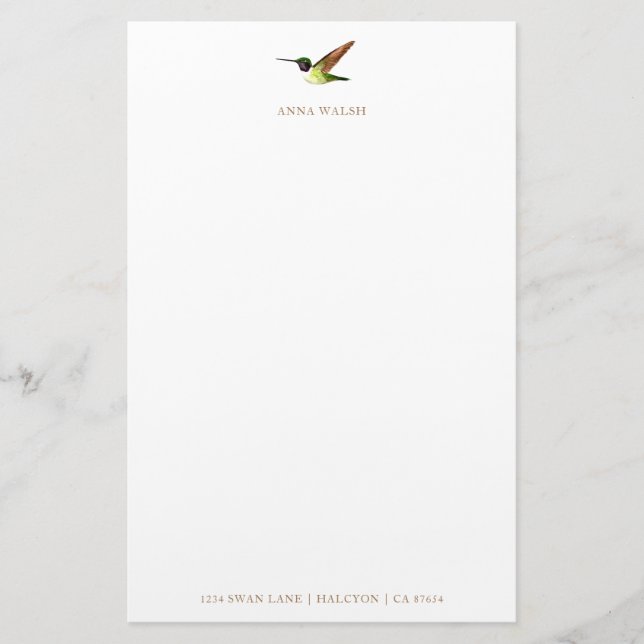 Personalized Anna's Hummingbird Stationery (Front)