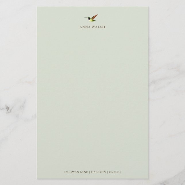 Personalized Anna's Hummingbird Stationery (Front)