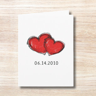 Personalized Anniversary Card with Red Hearts Date