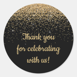 Personalized Anniversary Party Favour Black & Gold Classic Round Sticker