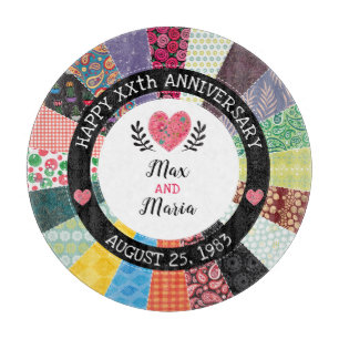 Personalized Anniversary, Patchwork Quilt Pattern Cutting Board