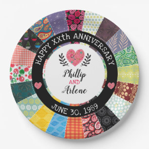 Personalized Anniversary, Patchwork Quilt Pattern Paper Plate