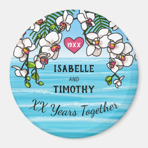 Personalized Anniversary Tropical Beach Orchids Magnet
