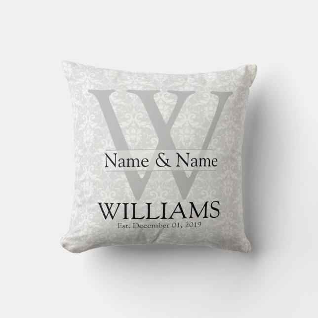Personalized Anniversary, Wedding, Occasion Damask Throw Pillow (Front)
