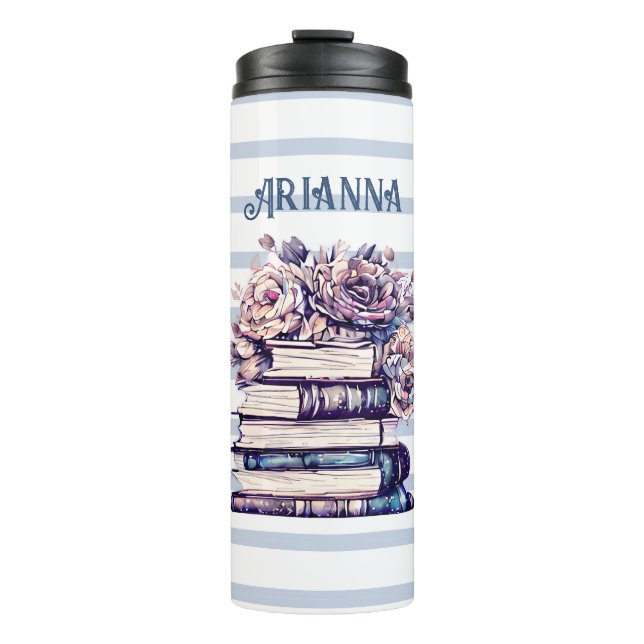 Personalized Antique Books and Roses   Thermal Tumbler (Front)
