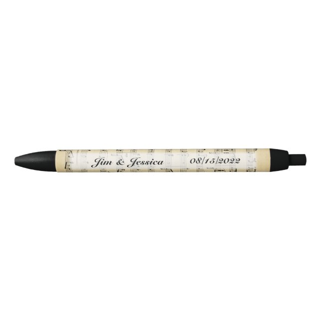 Personalized Antique Music Theme Black Ink Pen (Front)