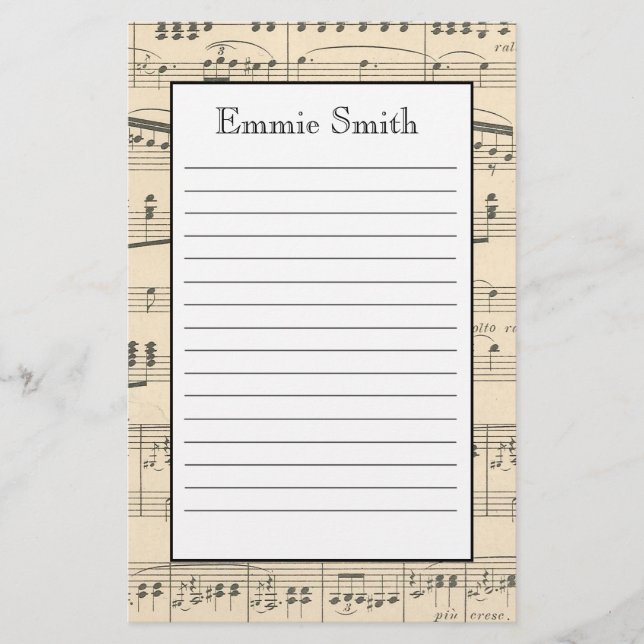Personalized Antique Sheet Music Stationery (Front)
