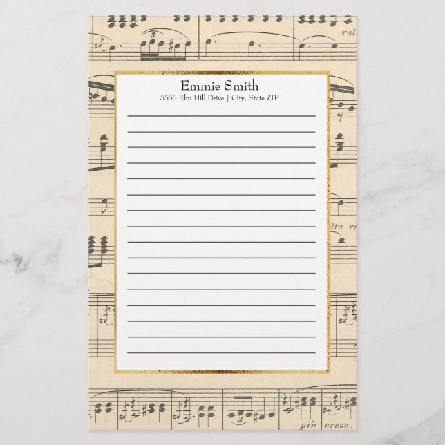 Personalized Antique Sheet Music Stationery (Front)