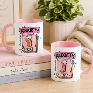 Personalized Anxiety On Off Switch Pink Coffee Mug