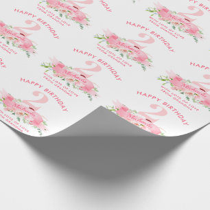 Personalized ANY AGE Pink Floral Girl's Birthday Wrapping Paper