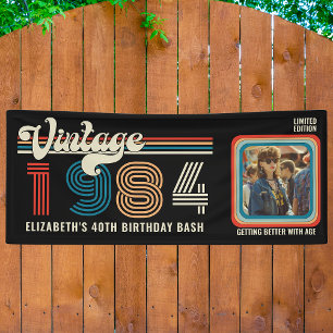 Personalized Any Age Vintage Custom Photo Birthday Banner