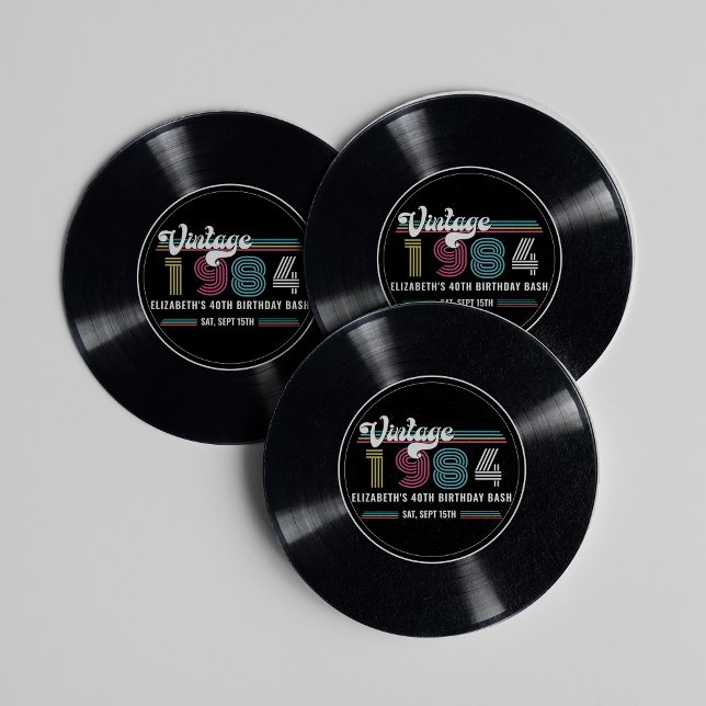 Personalized Any Age Vintage Custom Photo Birthday Round Paper Coaster (Creator Uploaded)