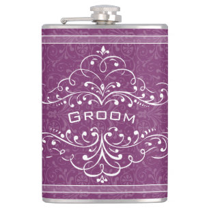 Personalized Any Colour Vintage Flourish Groom Hip Flask