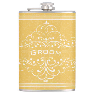 Personalized Any Colour Vintage Flourish Groom Hip Flask