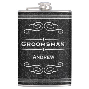 Personalized Any Colour Vintage Flourish Groomsman Hip Flask