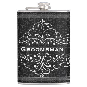 Personalized Any Colour Vintage Flourish Groomsman Hip Flask