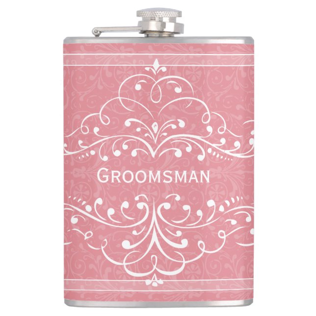 Personalized Any Colour Vintage Flourish Groomsman Hip Flask (Front)
