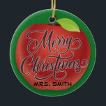 Personalized Apple Christmas Teacher Gift Ornament<br><div class="desc">Red and green apple Christmas ornament gift for the teacher.  Personalize with your teacher's name on the front,  and  on the back with text of your choosing.</div>