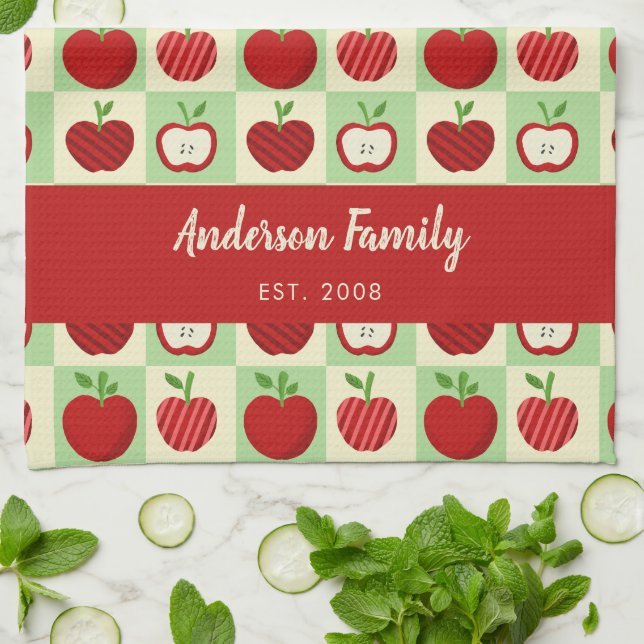 Personalized Apple Farmhouse Fall Family Decor Kitchen Towel (Folded)