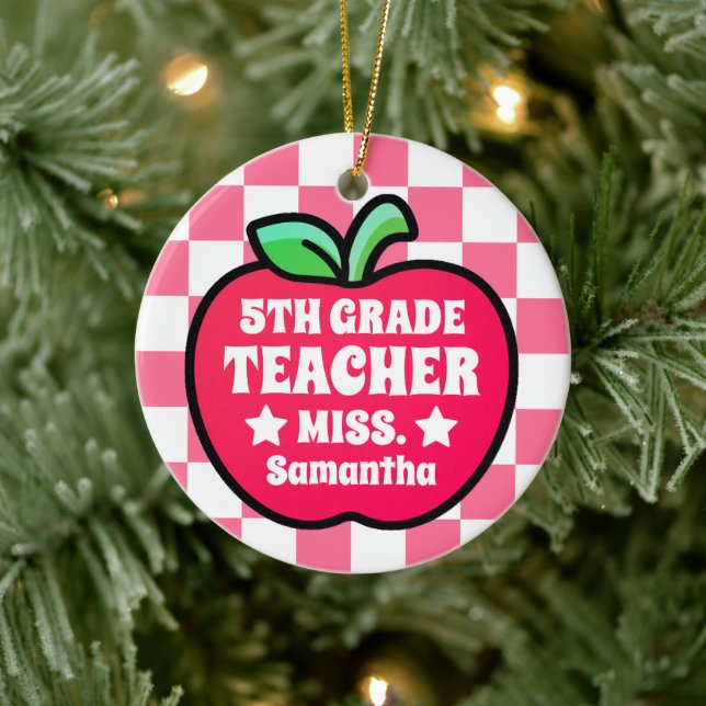 Personalized Apple Fifth Grade Teacher Photo Ceramic Ornament (Tree)