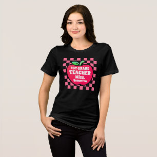 Personalized Apple First Grade Teacher Name Tri-Blend Shirt