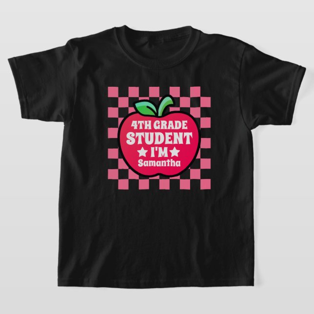 Personalized Apple Fourth Grade Student Name T-Shirt (Laydown)