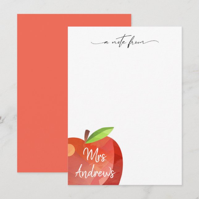 Personalized Apple Stationery | Teacher Note Cards (Front/Back)