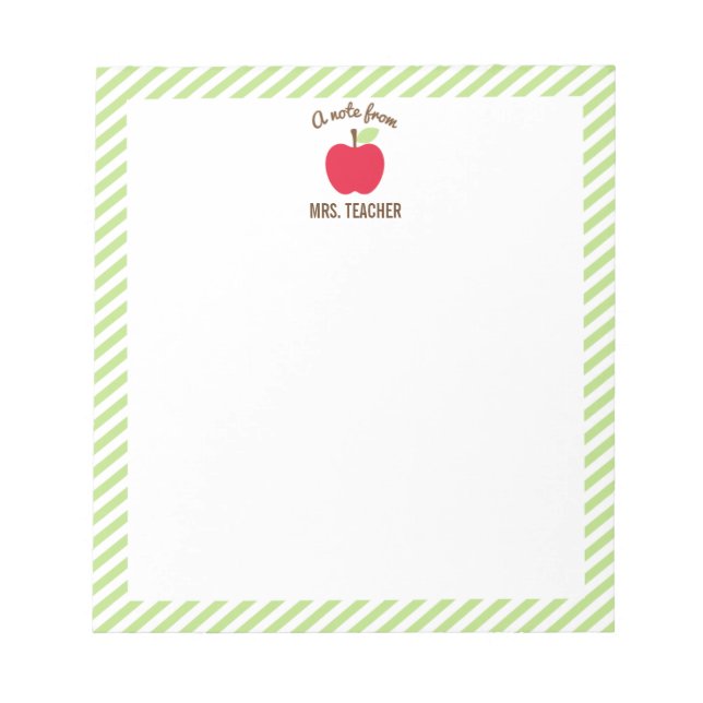 Personalized Apple Teacher Notepad, Green Notepad (Front)