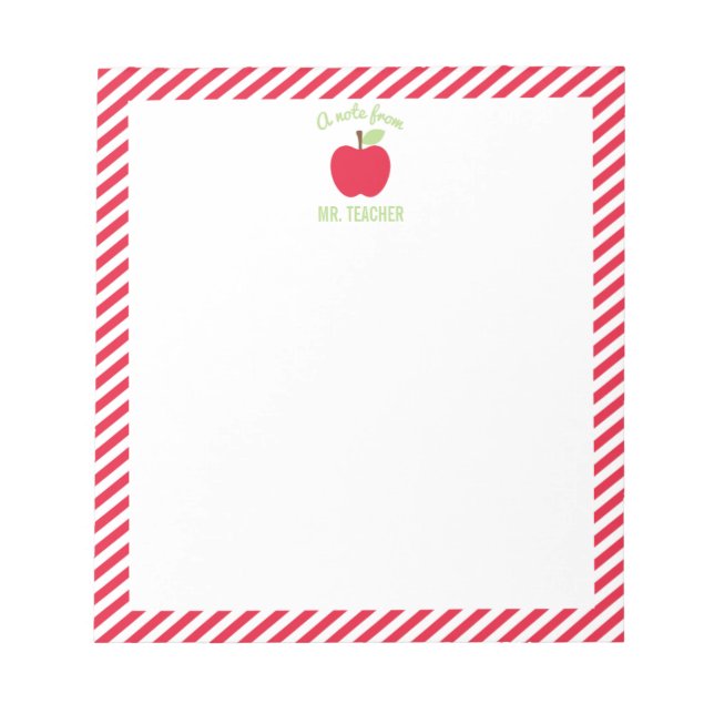 Personalized Apple Teacher Notepad, Red Notepad (Front)
