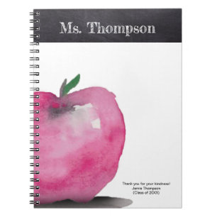 Personalized Apple Watercolor Thank you Teacher Notebook