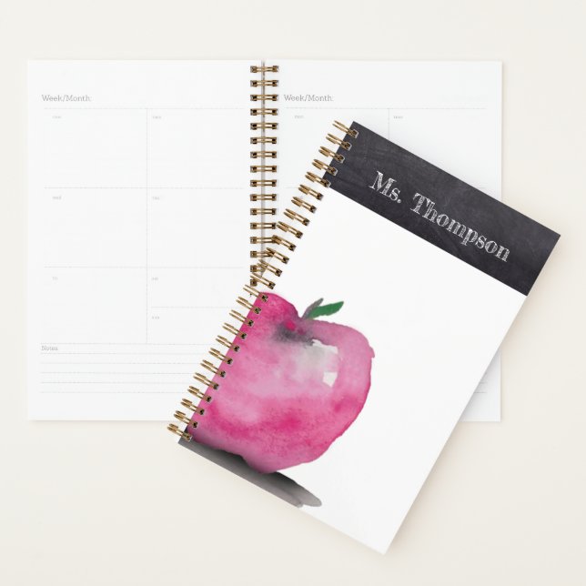 Personalized Apple Watercolor Thank you Teacher Planner (Display)