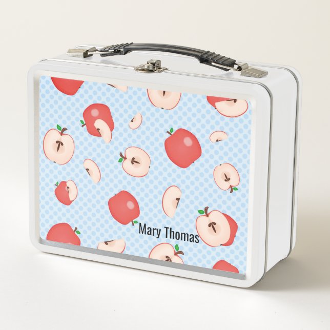 Personalized Apples and Dots Teachers Metal Lunch Box (Front)