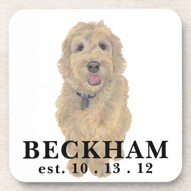 Personalized Apricot Golden Doodle Coaster (Front)