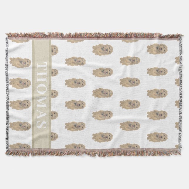 Personalized Apricot Golden Doodle Reversible Throw Blanket (Front)