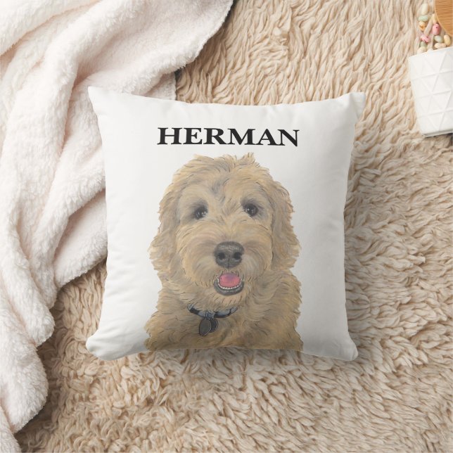 Personalized Apricot Golden Doodle Reversible Throw Pillow (Blanket)
