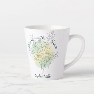 Personalized April Birth Flower Daisy Custom Name Latte Mug