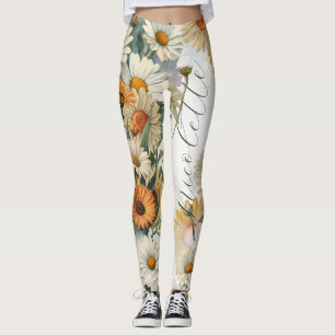 Personalized April Birth Flower Daisy Leggings